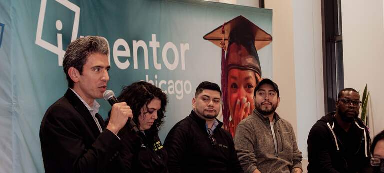 Manuel Aragon, Director of Strategy & Planning for Cisco, speaking at a recent career exploration panel for iMentor Chicago students